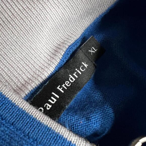 Paul Fredrick Supima Cotton Blue 1/4 Zip Pullover Sweater Men’s XL Lightweight - Picture 6 of 8